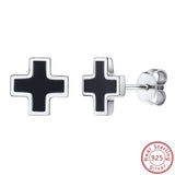 Gothic Enamels Black Cross Stud Earrings