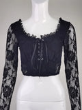 Gothic Lace Long Sleeve Black Women T-Shirt