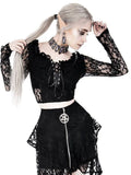 Gothic Lace Long Sleeve Black Women T-Shirt