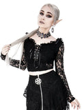 Gothic Lace Long Sleeve Black Women T-Shirt