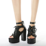 Gothic Women Open Toe Black Sandals