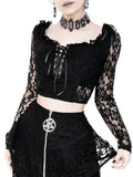 Gothic Lace Long Sleeve Black Women T-Shirt