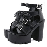 Gothic Women Open Toe Black Sandals