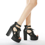 Gothic Women Open Toe Black Sandals