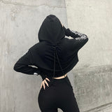 Gothic Black Hollow Out Crop Women Hoodie