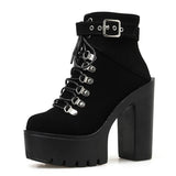 Gothic Black Thick Heel Women Ankle Boots