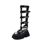 Gothic Women Black Belt Buckle Strap Shoes