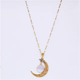 Opal Stainless Steel Moon Necklace