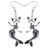 Halloween Gray Cat Fish Skull Dangle Earrings