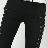 Leather Lace Up  Slim Fit Pants