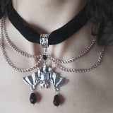 Goth Victorian Red Velvet Choker Bat Necklace