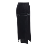 Vintage Gothic Black Velvet Split Skirt