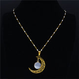 Opal Stainless Steel Moon Necklace