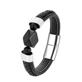 Black Onyx Men's Leather Rope Bracelet