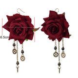 Gothic Rose Gear Dangle Earrings