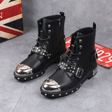 Rivet  Lace-Up Platform  Ankle Length Boots