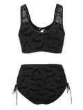 Bat Crescent Mesh Lace-Up Padded Bikini Set