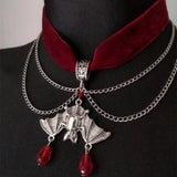 Goth Victorian Red Velvet Choker Bat Necklace