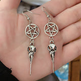 Gothic Pentagram Crow Skull Earrings