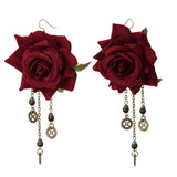 Gothic Rose Gear Dangle Earrings