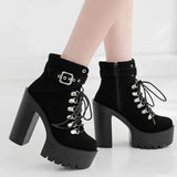 Gothic Black Thick Heel Women Ankle Boots