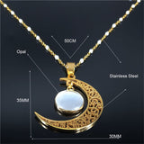 Opal Stainless Steel Moon Necklace