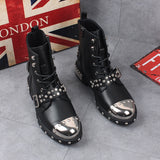 Rivet  Lace-Up Platform  Ankle Length Boots