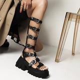 Gothic Women Black Belt Buckle Strap Shoes