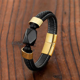 Black Onyx Men's Leather Rope Bracelet