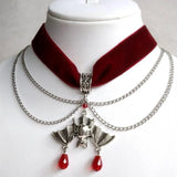 Goth Victorian Red Velvet Choker Bat Necklace