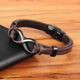 Infinity Stainless Steel Leather Bracelet