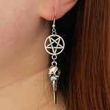 Gothic Pentagram Crow Skull Earrings