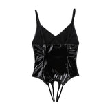 Women Wet Look Lingerie Bodysuit