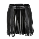 Faux Leather Waistband Fringe Tassel Skirt