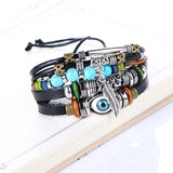 Fashion Tibet Stone Feather Multilayer Leather Bracelet