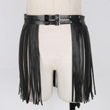 Faux Leather Waistband Fringe Tassel Skirt