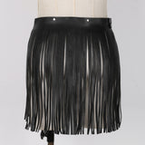 Faux Leather Waistband Fringe Tassel Skirt