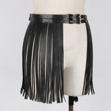 Faux Leather Waistband Fringe Tassel Skirt