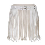 Faux Leather Waistband Fringe Tassel Skirt