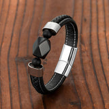 Black Onyx Men's Leather Rope Bracelet