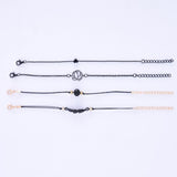 4PCs Gothic Black Feather Lotus Bracelets Set