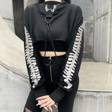 Gothic Black Hollow Out Crop Women Hoodie