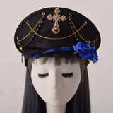 Black Cross Gothic Lolita Military Hat