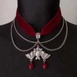 Goth Victorian Red Velvet Choker Bat Necklace