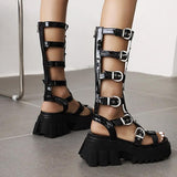 Gothic Women Black Belt Buckle Strap Shoes