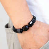 Black Onyx Men's Leather Rope Bracelet