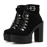 Gothic Black Thick Heel Women Ankle Boots