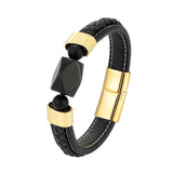 Black Onyx Men's Leather Rope Bracelet