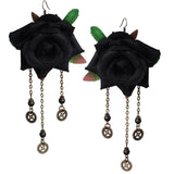 Gothic Rose Gear Dangle Earrings