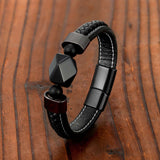 Black Onyx Men's Leather Rope Bracelet